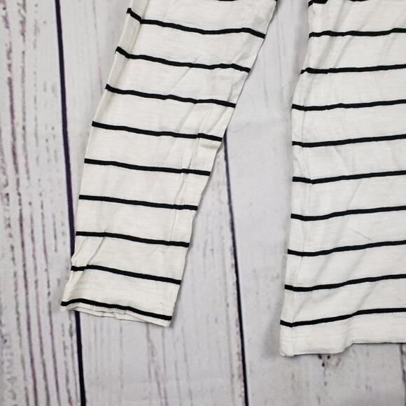 LOFT Lightweight Knit Burnout White Black Striped Lace Tee Women's Size Medium - Picture 3 of 12